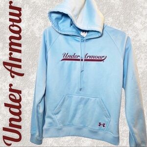 UNDER ARMOUR Fleece Lined Logo Hoodie in Sky Blue & Maroon Red, Size‎ XS